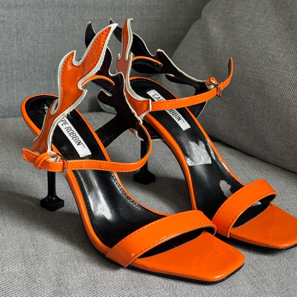 Cape Robbin Orange and Black Strappy Heels